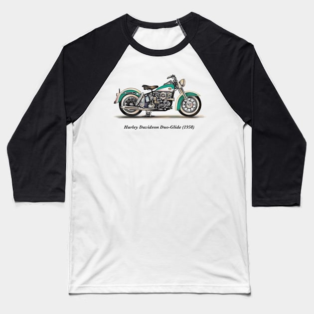 Drawing of Vintage Classic Motorcycle HD Duo-Glide 1958 Baseball T-Shirt by Roza@Artpage